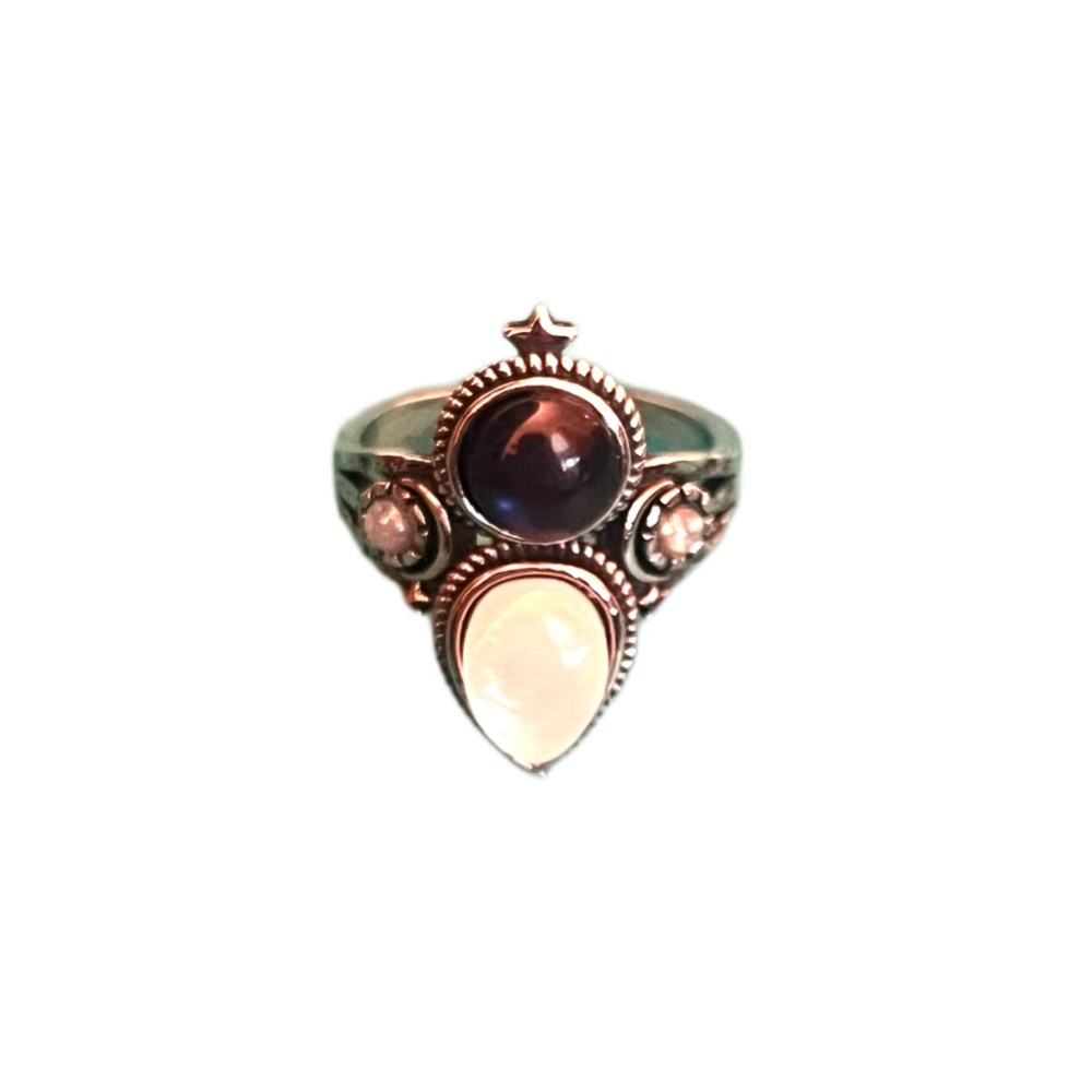 Moonstone & Black Onyx Sterling Silver 925 Ring - Bohemian Dreams - Picture 5 of 8